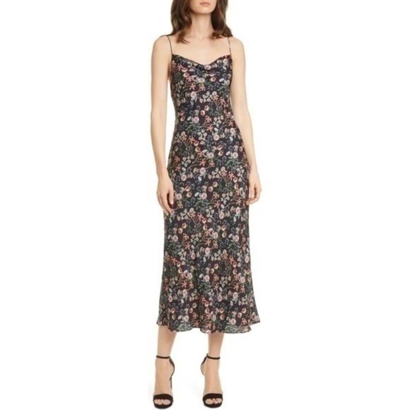 Alice + Olivia Harmony Floral Print Multicolor Midi Slip Dress Size 12 NWT